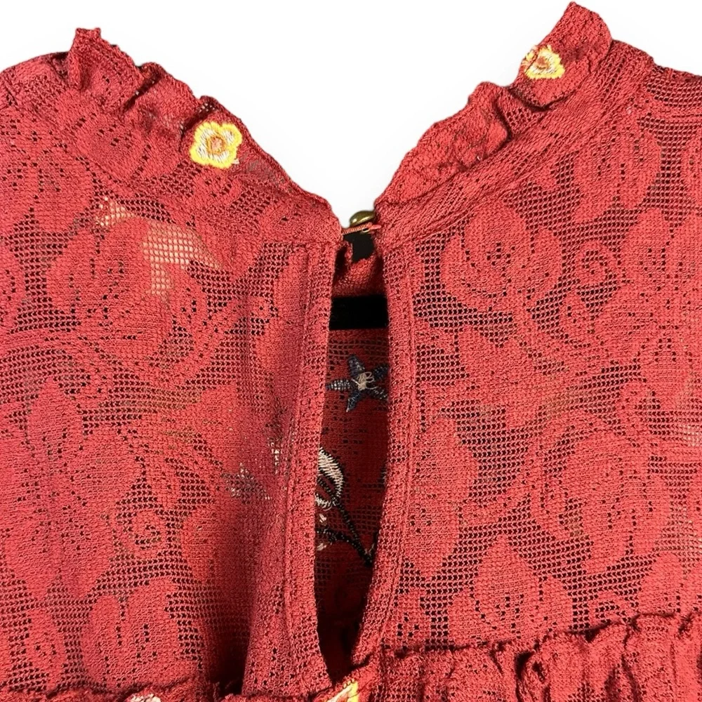 075. Francesca's Sleeveless Embroidered Miami Phoenix Mini Dress L Orange Red - Picture 4 of 10